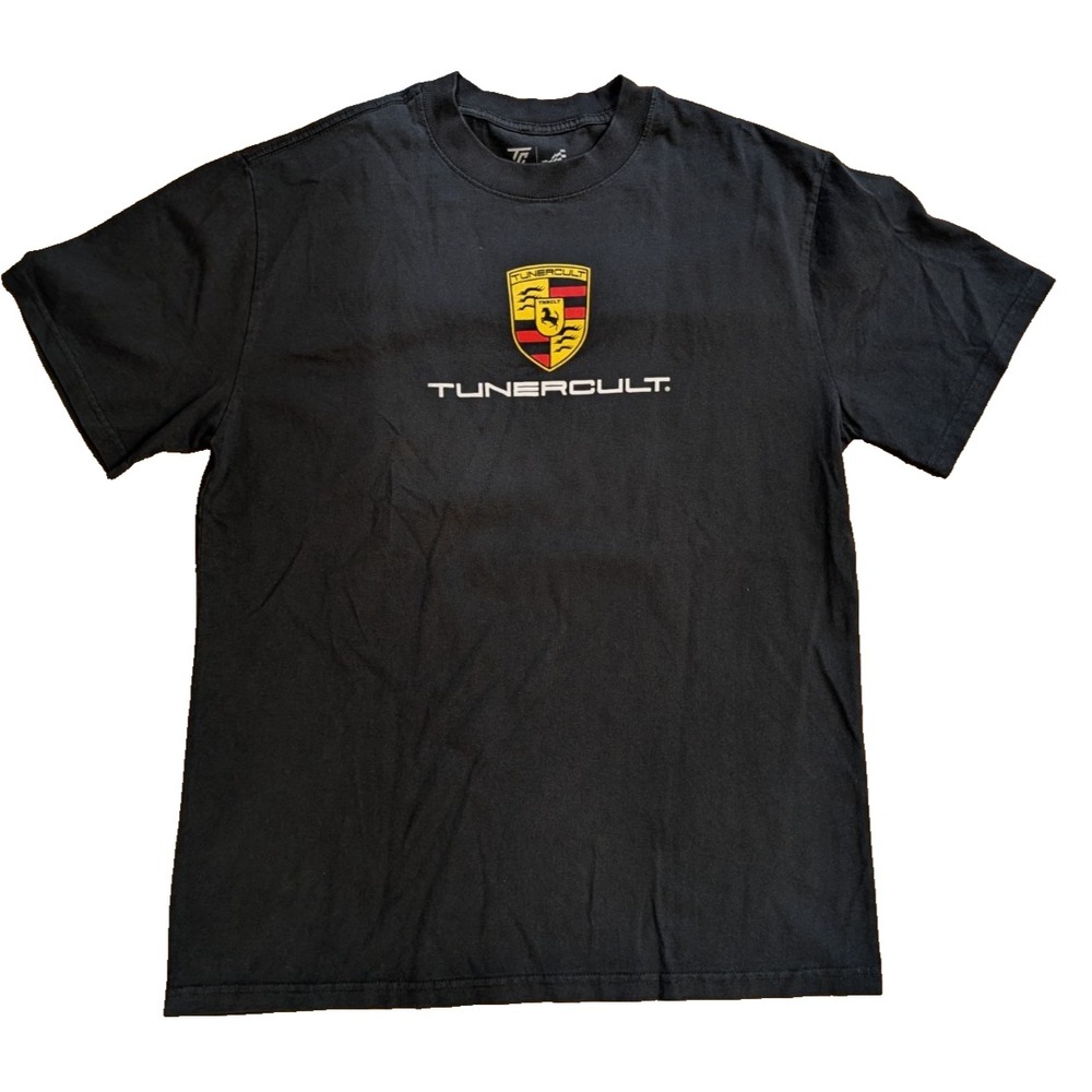 Tuner Cult Porsche Crest Graphic T Shirt Men's M Black Racing Feeling Lucky USA